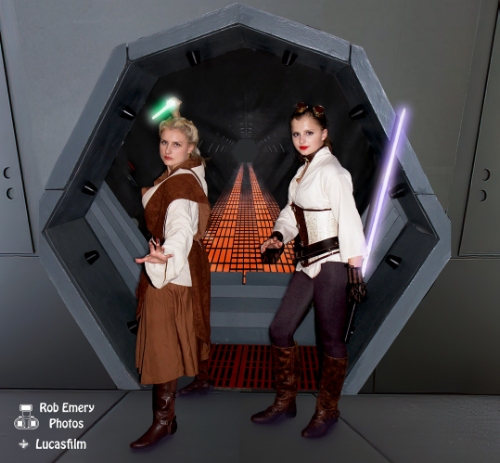 Two Jedi at the readt with lightsabers